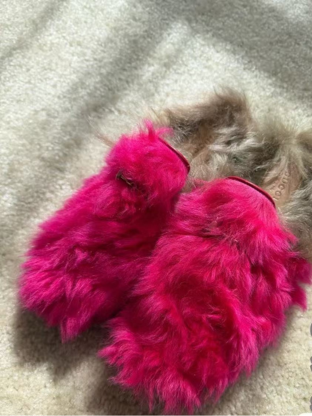 Gucci Hot Pink Fur-Trim Slip-On Loafers